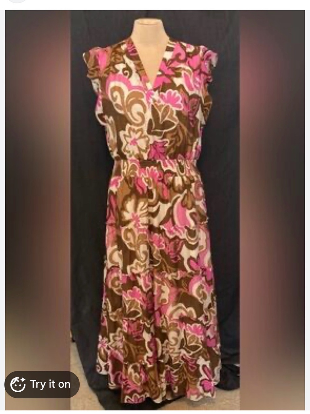 Cynthia Steffe Pink & Brown Floral Maxi Dress